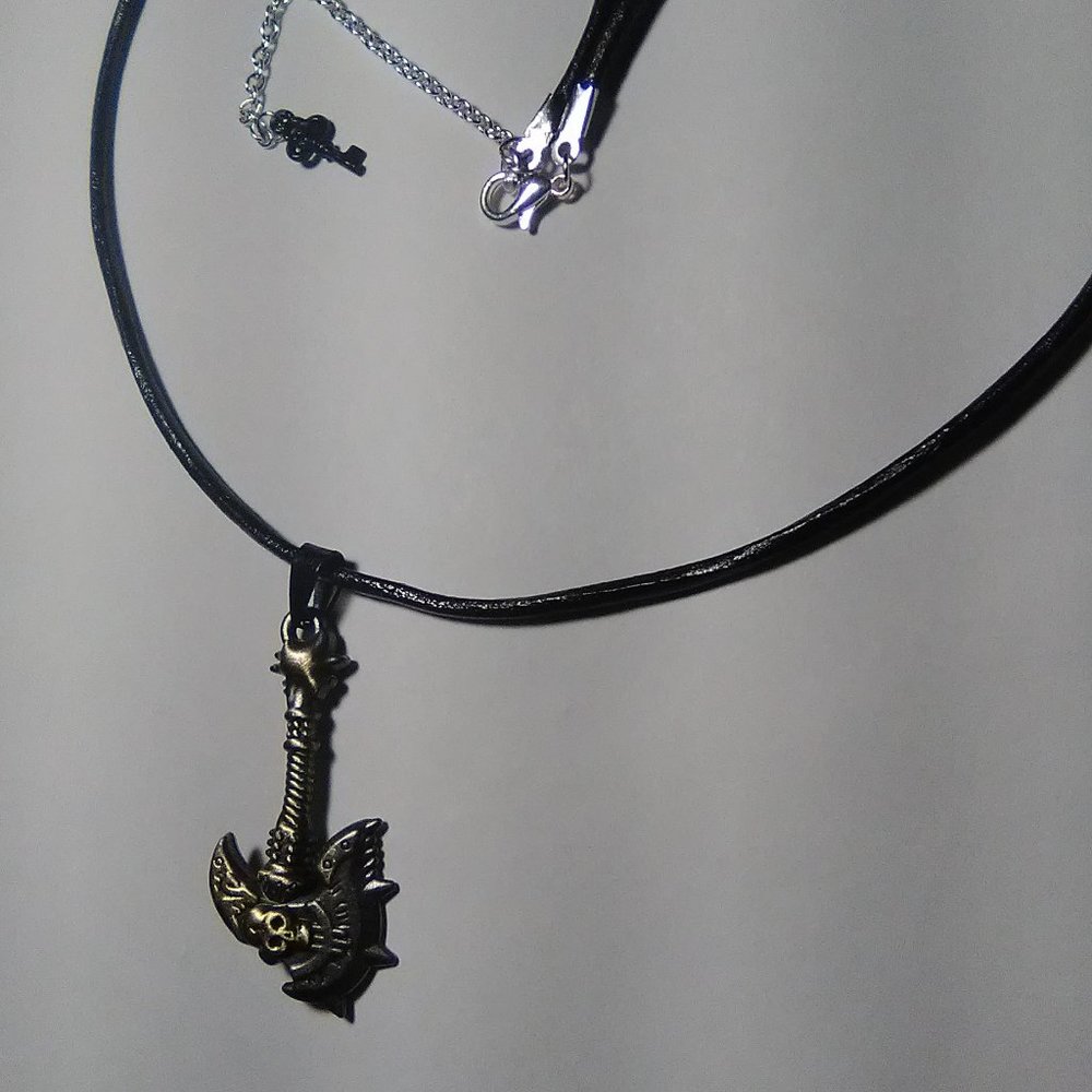 Gothic Biker Bronze Skull Axe Unisex 20" Leather Cord Choker/Necklace